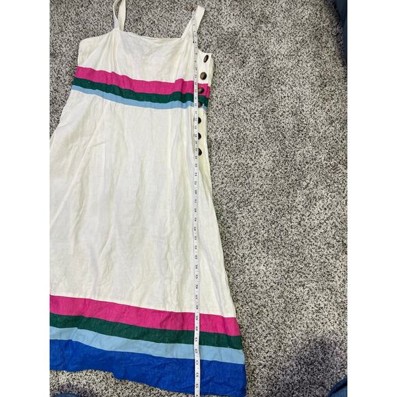 Boden Willa Midi Button Dress, Women’s 12R White/Blue Striped, Linen Summer - Picture 8 of 10